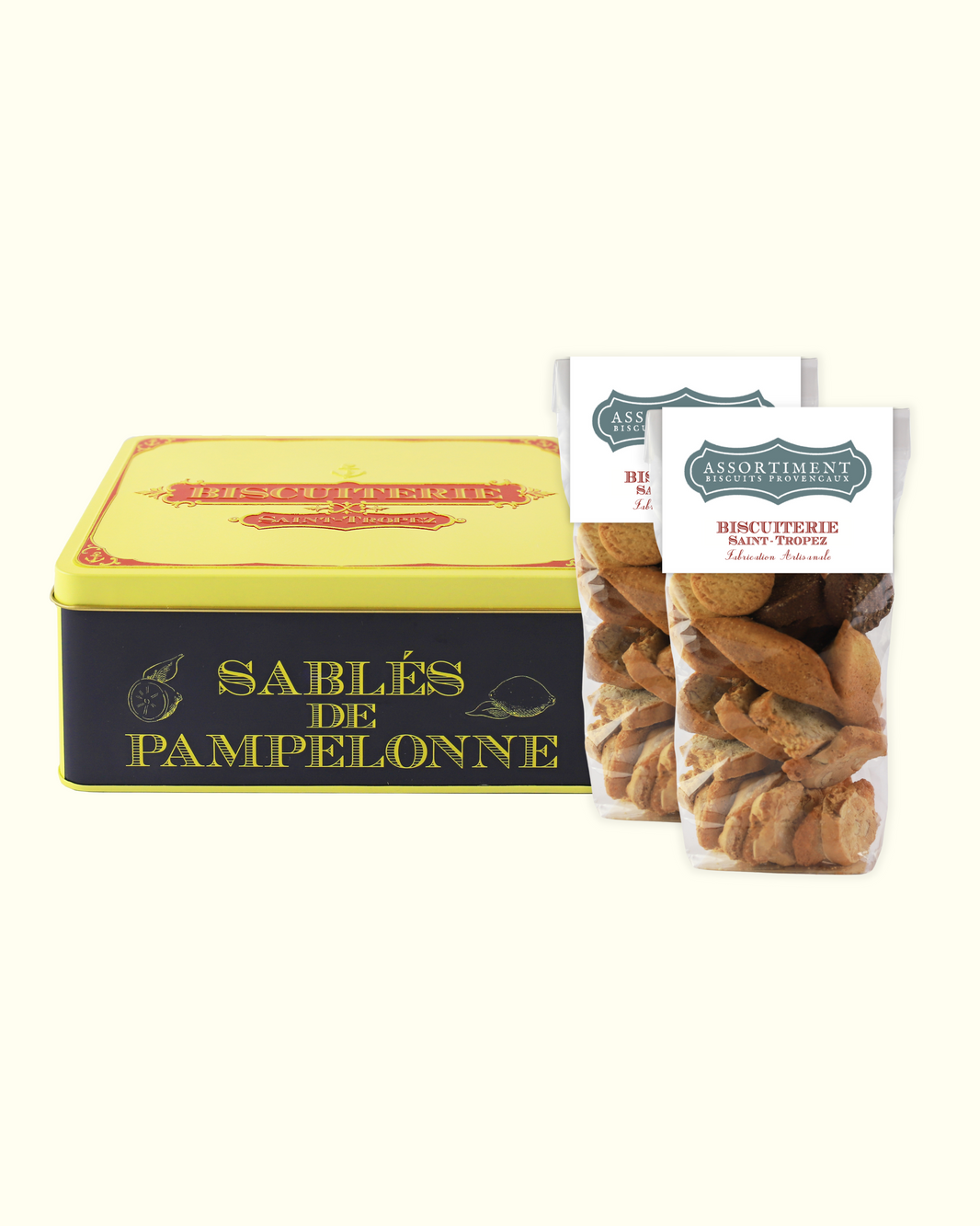 Coffret cadeau Provence avec assortiment de biscuits dans une boite en metal Biscuiterie Saint-Tropez