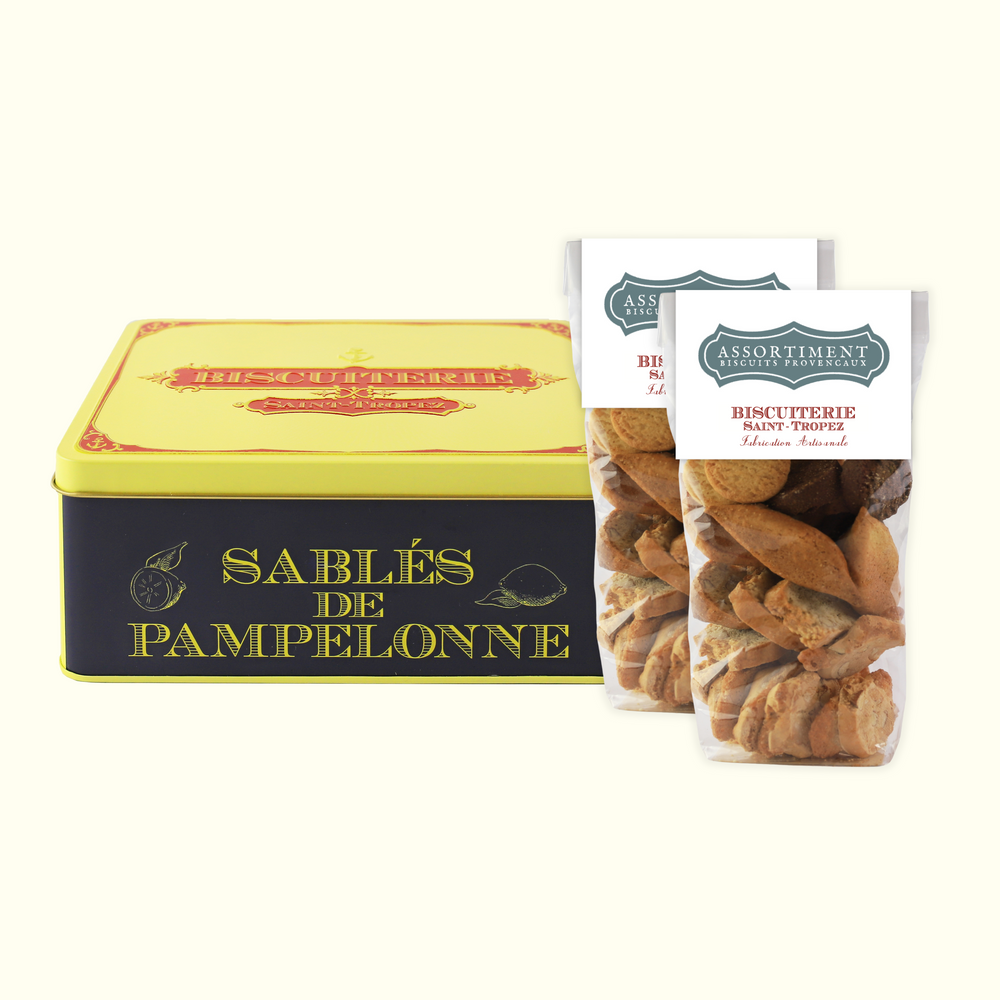 Coffret cadeau Provence avec assortiment de biscuits dans une boite en metal Biscuiterie Saint-Tropez