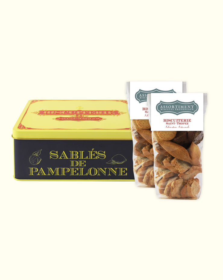 Coffret cadeau Provence avec assortiment de biscuits dans une boite en metal Biscuiterie Saint-Tropez