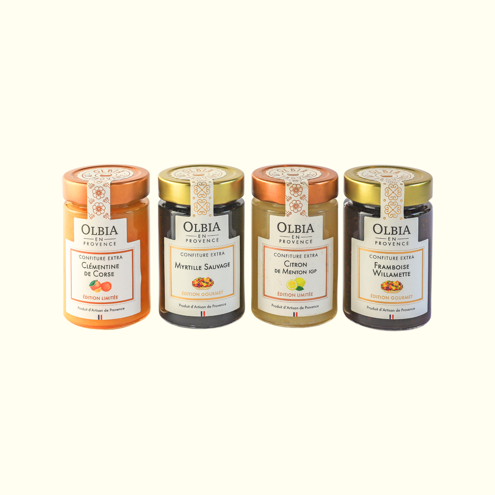Coffret cadeau Provence avec miel artisanal, confiture, huile d'olive Estoublon et biscuits Saint-Tropez