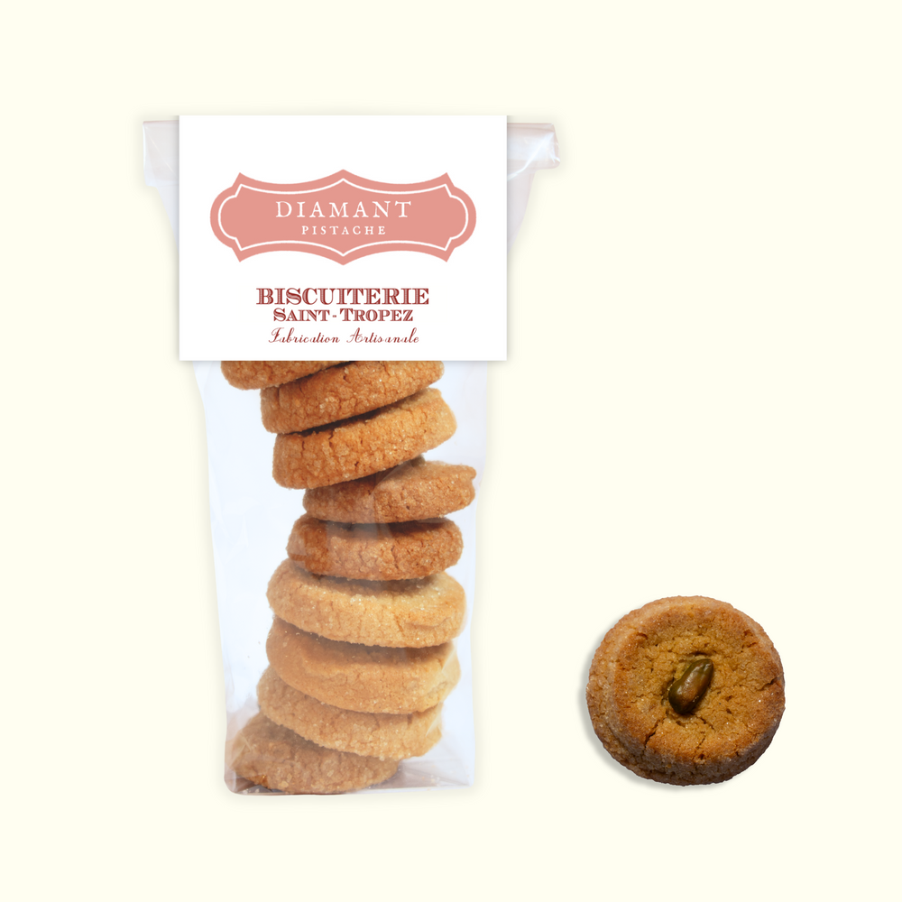 Biscuits Diamant à la pistache Saint-Tropez, sablés verts artisanaux qui brillent comme des diamants