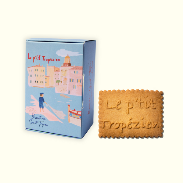 Biscuits traditionnels français Saint-Tropez en boîte pêcheur, spécialité artisanale inspirée des marins