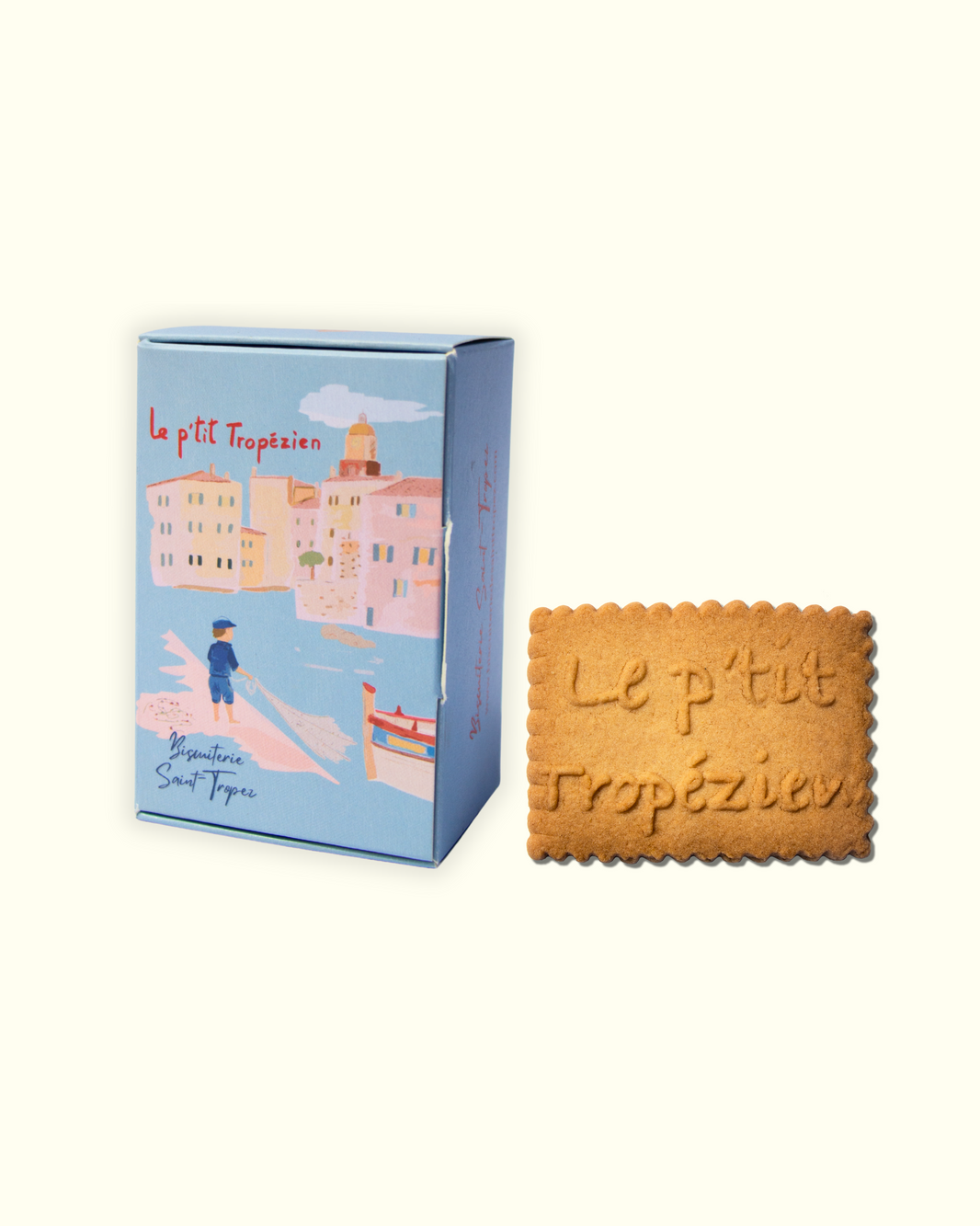 Biscuits traditionnels français Saint-Tropez en boîte pêcheur, spécialité artisanale inspirée des marins